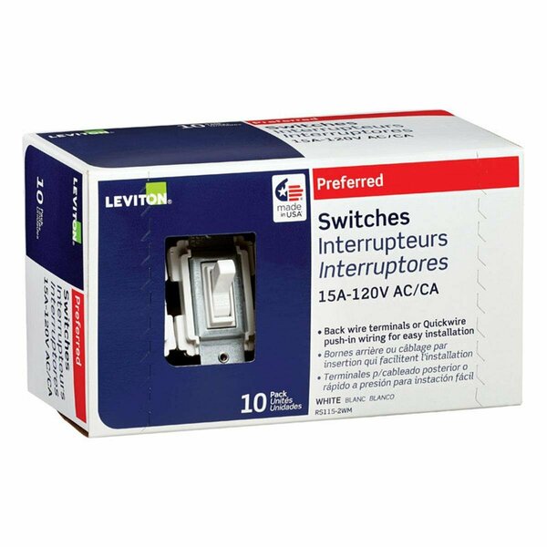 Leviton Leviton  15A Toggle AC Quiet Switch, White, 10PK 3895414